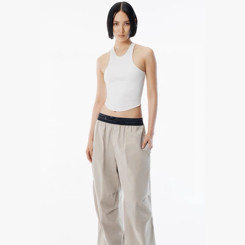Nanyou 25 Autumn/Winter New American Style Letter Tape Elastic Waist Wide-Leg Pleated Cargo Casual Pants