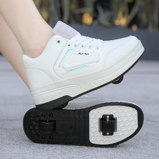 Children's Heelo Shoes for Boys and Girls Adult Two-Wheel Skating Shoes with Lace Wheels Shoes for Students Low-top Casual Shoes Universal No