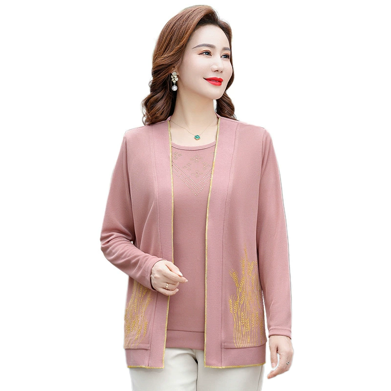 Spring knitted cardigan for elderly, set, jacket for mother, for middle age