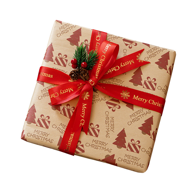 Amazon nuevo papel de regalo de Navidad engrosada papel Kraft amarillo caja de regalo de Navidad papel de embalaje al por mayor