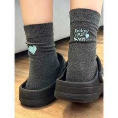 韓國東大門網紅款AB款刺繡字母愛心2024夏季芭蕾風日系棉襪堆堆襪