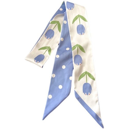 Blue tulip thin long silk scarf women's hair band braided hair ribbon binding bag bandage hair floating scarf women
