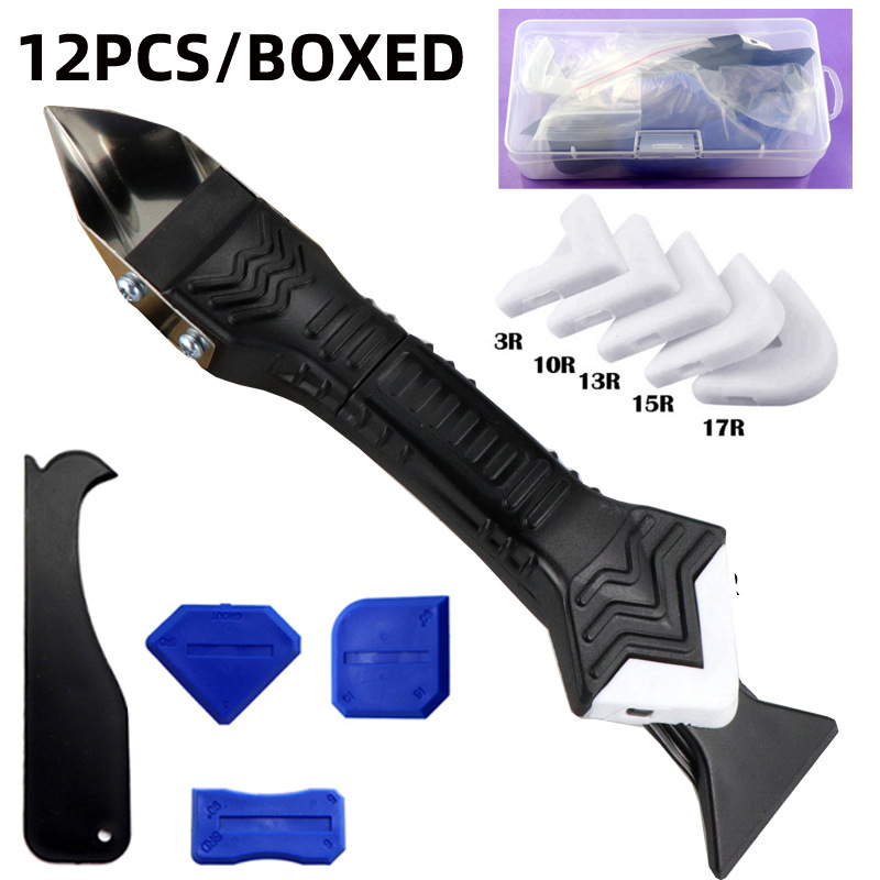 12件套盒装美缝工具修整3合1金属刮刀窗缝密封胶清洁