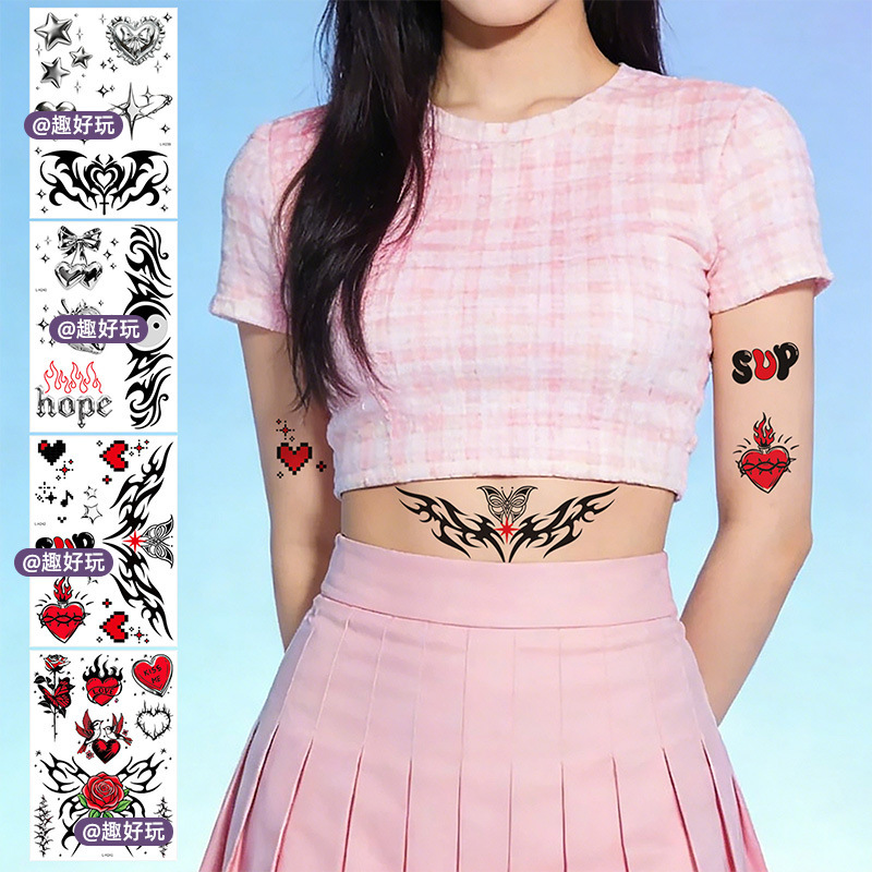 Y2K Sexy Waist Tattoo Stickers for Women, Disposable Temporary Party Arm, Collarbone, Chest Black, Red, Pink Stickers