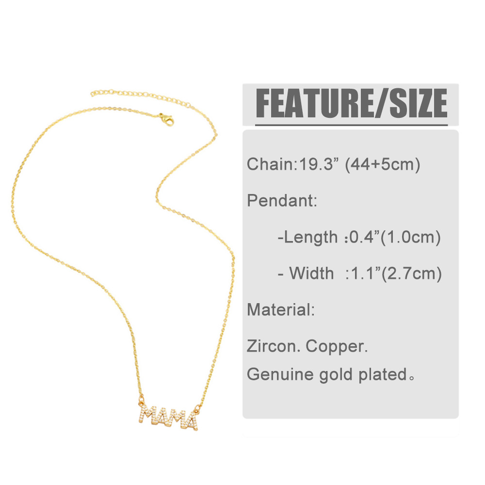 Fashion Letter Mama Pendant Copper Gold-plated Inlaid Zircon Necklace display picture 2