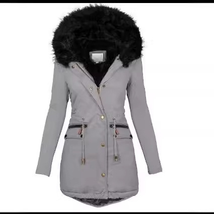 Autumn/Winter New Slimming Women's Fashion Cozy Plaid Hooded Cotton Padded Zipper Coat for European and American Women