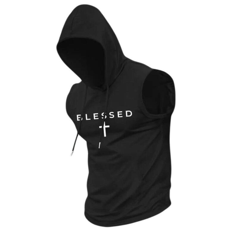 Cross-Border Foreign Trade Amazon Fashion Hooded Sleeveless T-Shirt Men's Letter Print Hip-Hop Sports Top Wholesale in Stock
