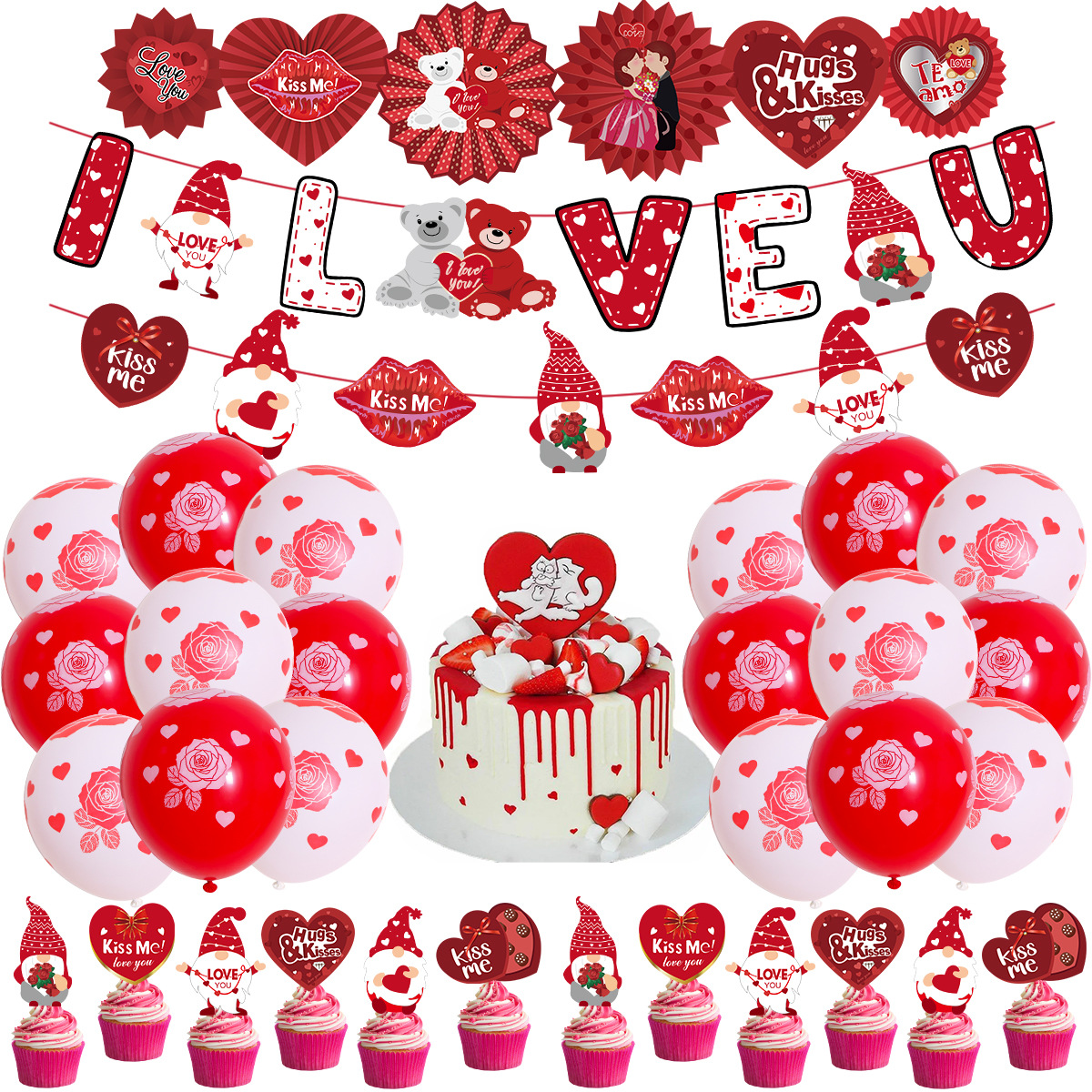 25 años de nuevo conjunto de valentines transfronterizos enano decoración ventilador espiral colgante regalo de valentines suministros de fiesta