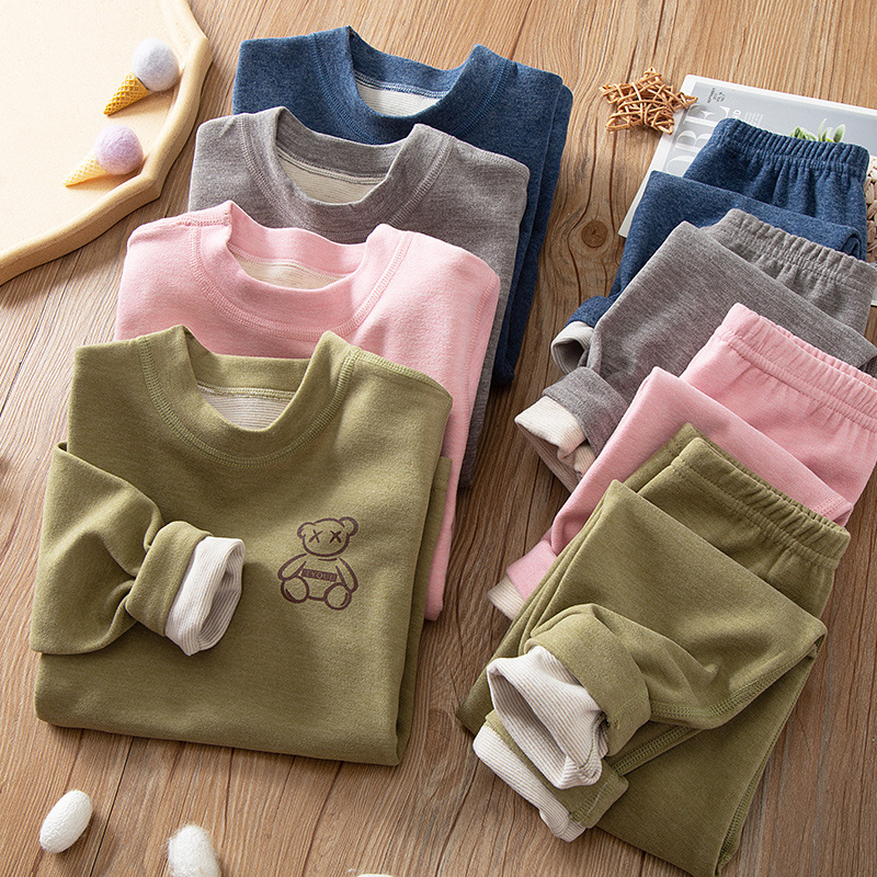 Children's Thermal Underwear Set Boys Girls Red Autumn Clothes Home Wear Pajamas Cashmere Silk