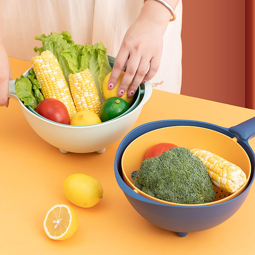 Rotating drain basket plastic with handle creative double-layer drain basket kitchen fruit storage sink drain basket