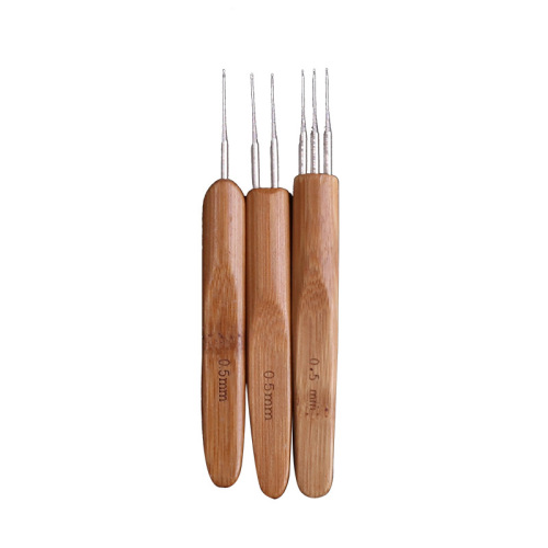 New bamboo handle metal head crochet hook, bamboo handle aluminum crochet hook, yarn needle carbon fiber dreadlock crochet hook, direct sale from the manufacturer