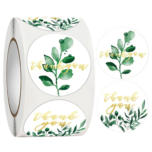 Green Plant Gold Foil Thank You Sticker Gift Sealing Sticker Suitable for DIY Gift Wrapping, Wedding and Party Decorations
