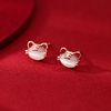 Earrings, small cute birthday charm, silver 925 sample, cat's eye