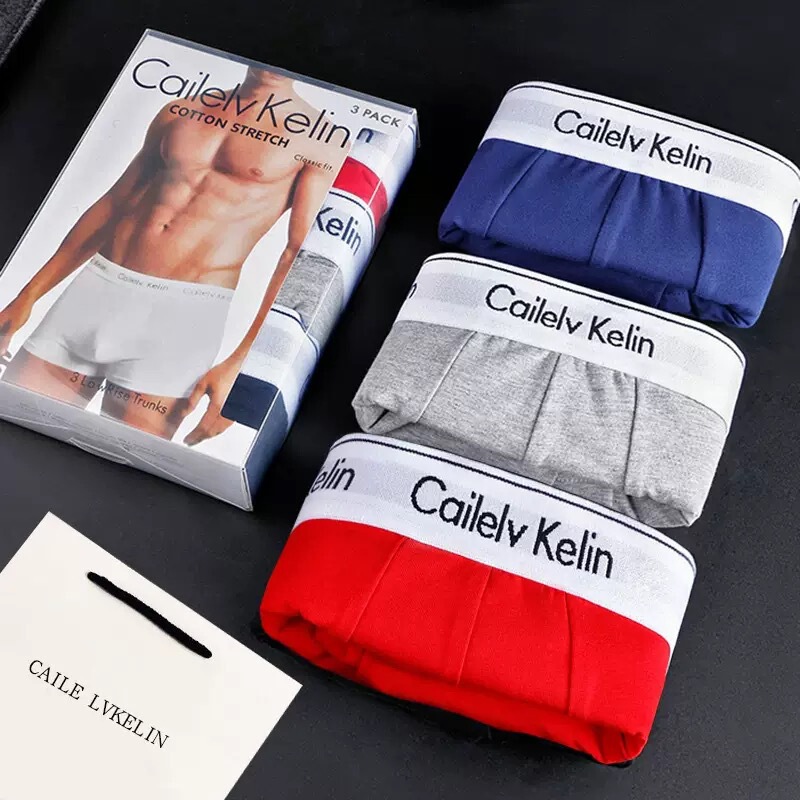 Ck&Ljrltho Men's Underwear Boxer Briefs Pure Cotton Breathable Shorts Original Lettered Gift Box 3-Pack Cross-Border