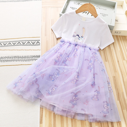 Children's Summer Starlue Dress 2024 New Middle and Large Children's Princess Dress Summer Little Girls' Skirt