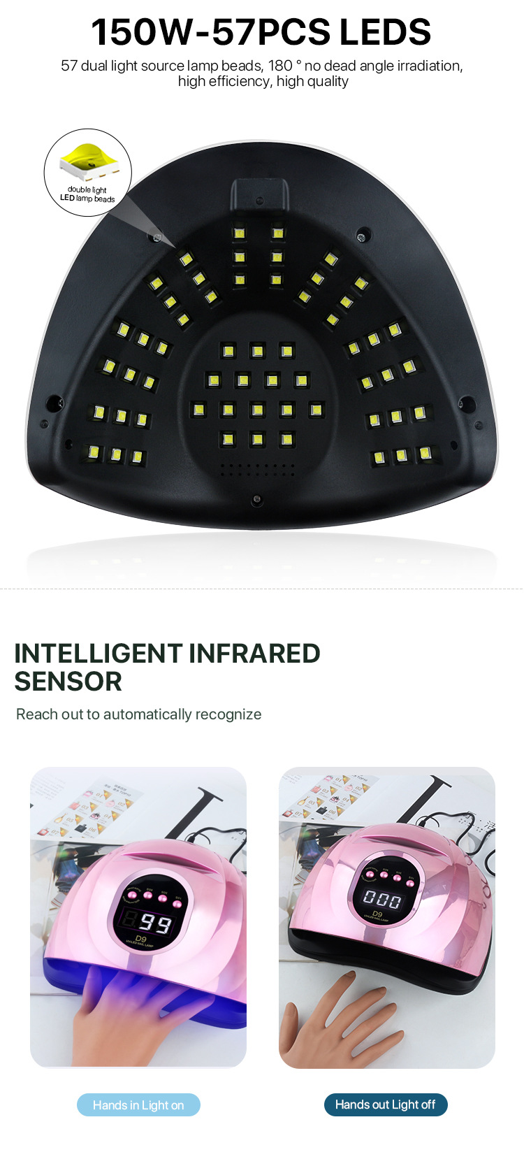 D9 Nail UV Lamp for Nail Salons, UV Nail Polish, Gel Nail Curing, Nail Dryer with Phone Holder Fast Drying.