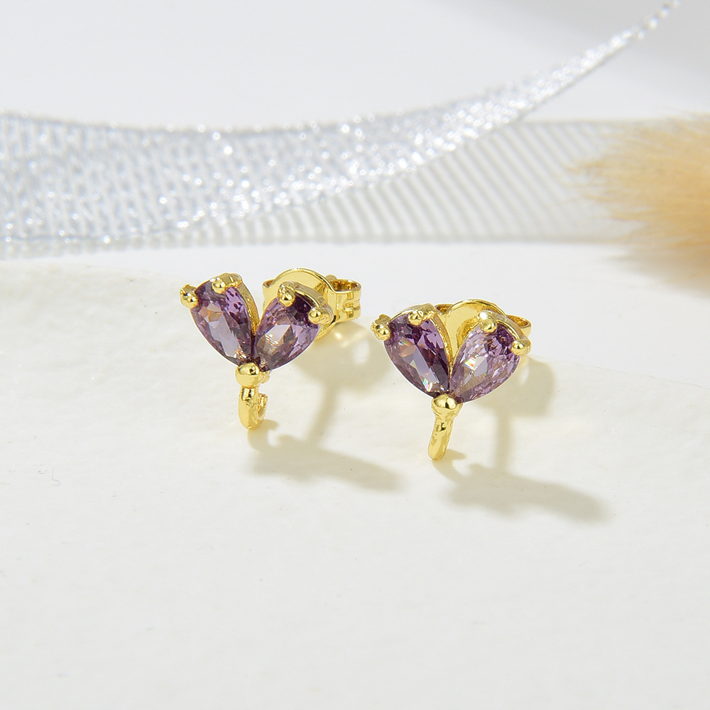 Heart Shape Pattern 1 Pair 8.5*8mm Copper Zircon 18K Gold Plated Heart Shape Earring Findings