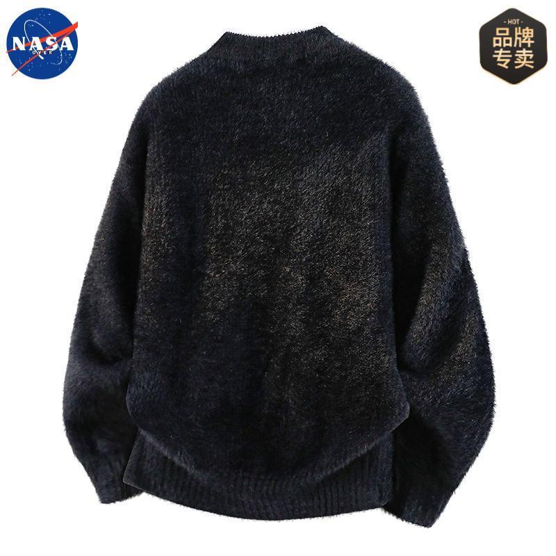NASA品牌高质量仿貂毛针织衫圆领长袖毛衣男士秋冬季保暖加厚上衣|undefined