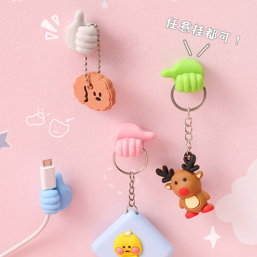 Thumb Hook Cartoon Creative Data Cable Storage and Organizing Kitchen Bathroom Thumb Hook Cable Manager Wholesale
