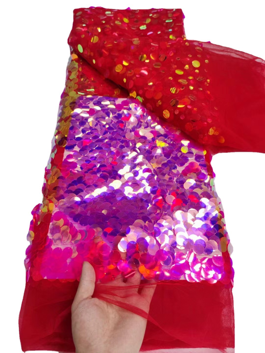 Escala de pescado de color redondo grande bordado tela encaje malla bordado tela cuentas decoración del vestido de boda JX2708
