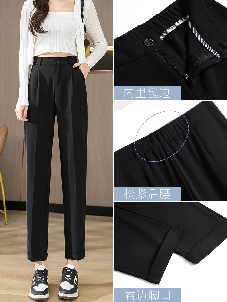 Women's Suit Harem Pants Spring 2026 New Style Cigarette Casual Black Carrot Pants Chiffon Petite Suit Pants