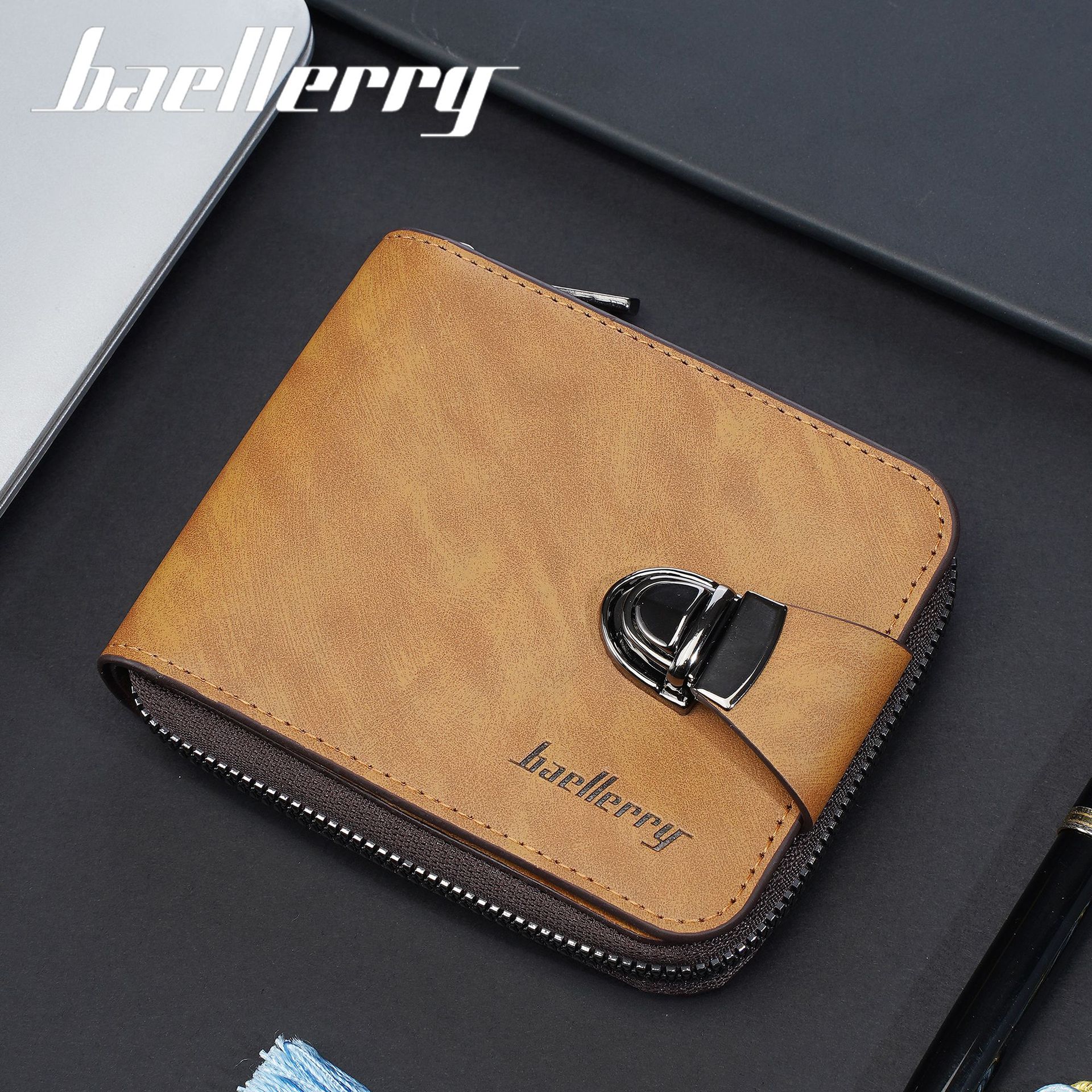 Short retro universal wallet with zipper