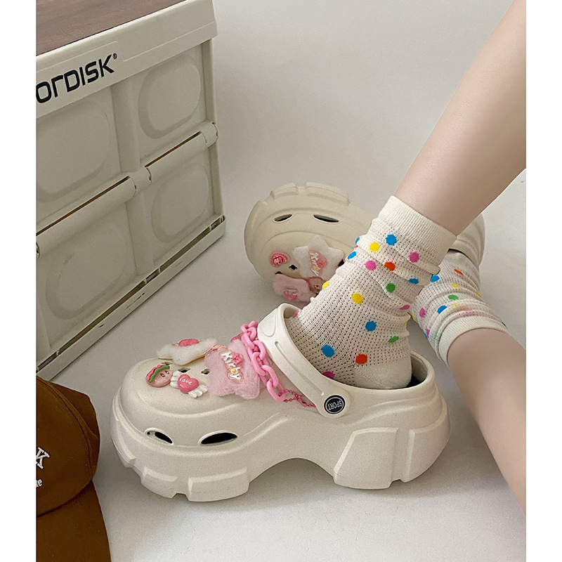 White Non-slip Height-enhancing Thick-soled Hole Shoes For Women Summer Outdoor Versatile White Closed-toe Sandals