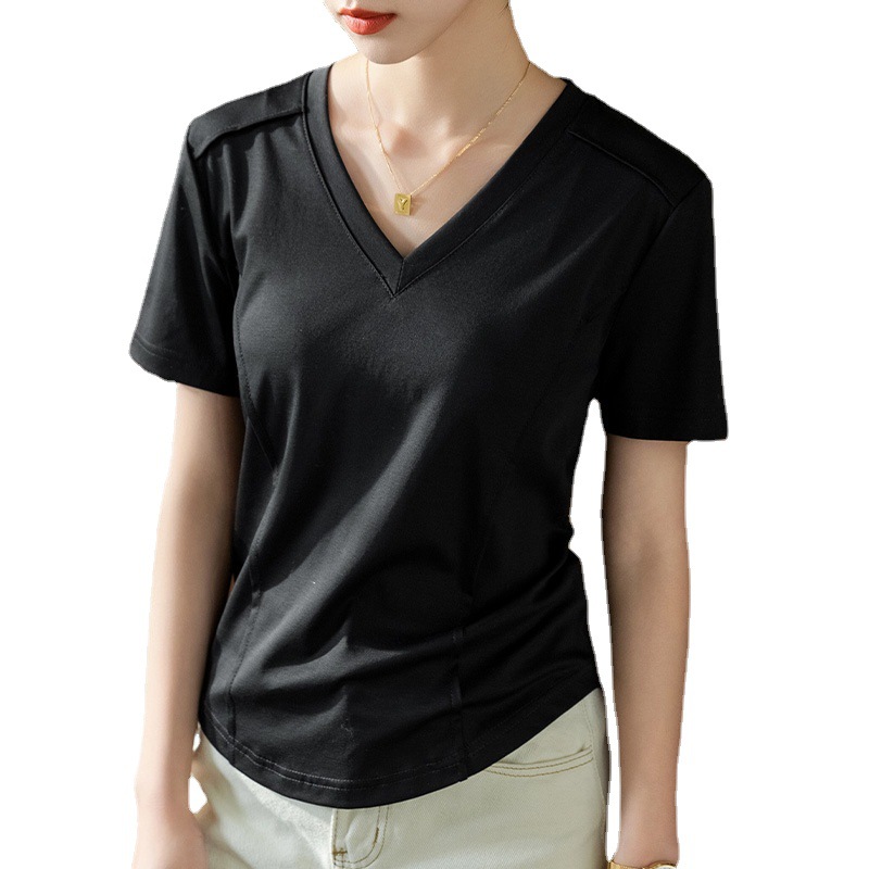 Camiseta de manga corta de algodón mercerizado de doble cara verano de las mujeres 2023