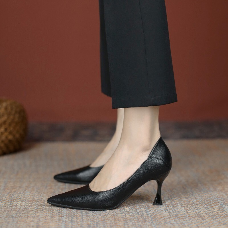 Spring 2026: Comfortable High-Heeled Shoes That Won'T Tire Your Feet When You Stand for Long Periods of Time, Soft Leather Stiletto Pointed-Toe Work Shoes, Black Professional Single Shoes Spring 2026: Comfortable High-Heeled Shoes That Won'T Tire Your Feet When You Stand for Long Periods of Time, Soft Leather Stiletto Pointed-Toe Work Shoes, Black Professional Single Shoes