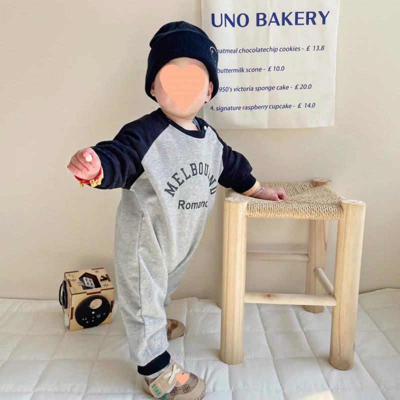 남학생과  를위한  점프 수트 하하 옷 봄과 가을 잘 생긴 한국판 0-18 개월 된 딸의 옷 순면 등산 옷