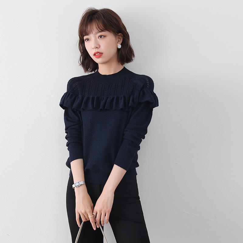 2020 Autumn and Winter Dream Bright Silk Embellished Sweater Jewel-like Brilliant Micro Hollow Ruffled Knit Sweater for Women