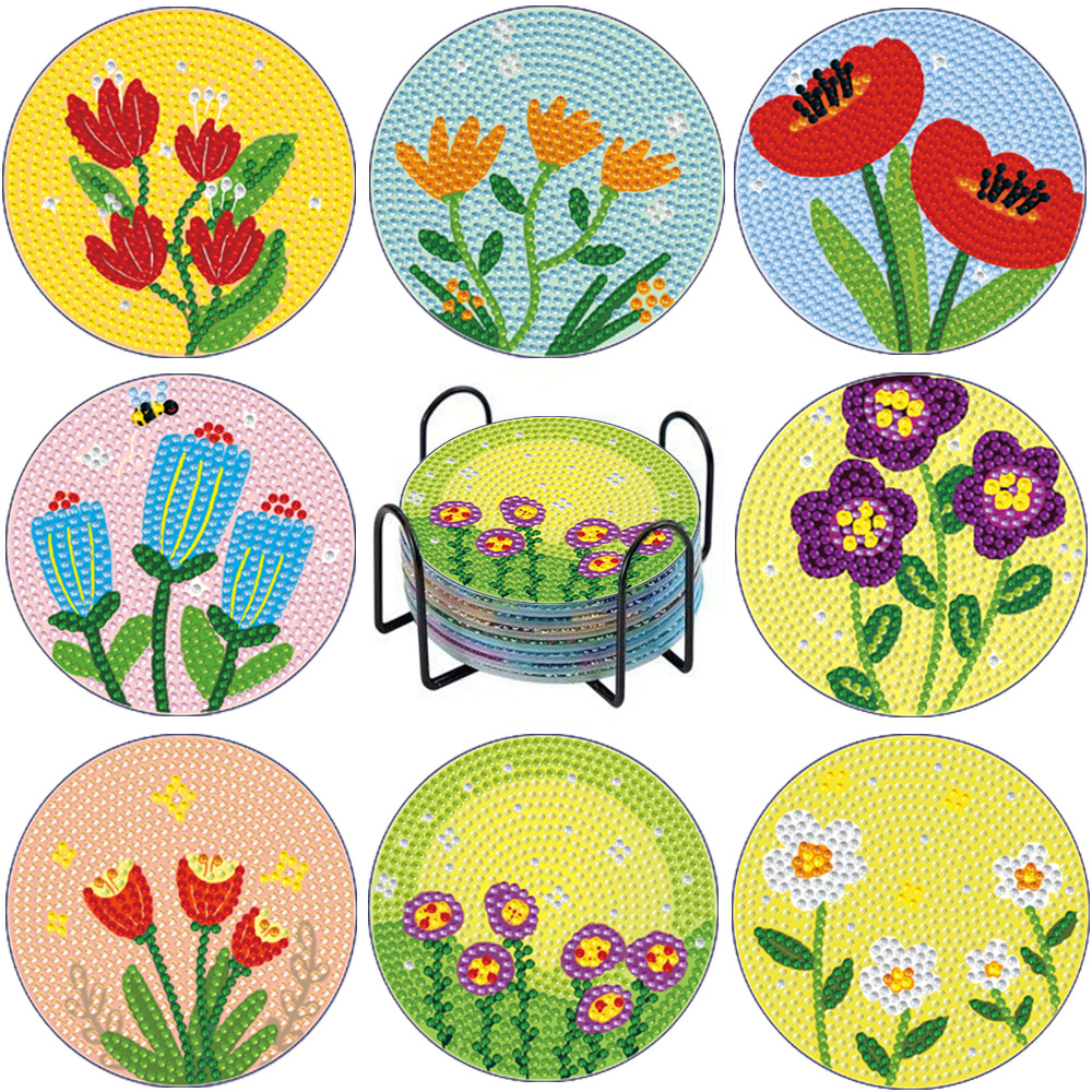 Diamante pintado diy almohadilla de taza aislante de calor tulipan taza acrílico hecha a mano diamante pintado almohadilla de taza