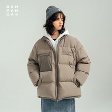 日系撞色立领情侣牌外套宽松保暖新款羽绒服男潮本学生冬季熊猫