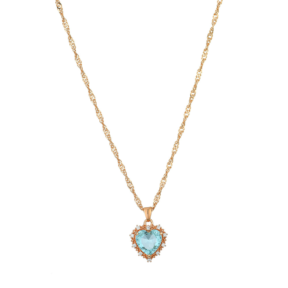 new retro single-layer  multi-color heart-shaped diamond necklace wholesale nihaojewelry