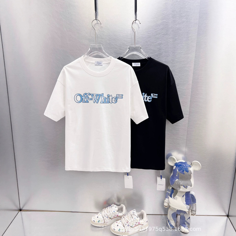 High-Quality Off-White Fashion Brand Minimalist Short-Sleeve T-Shirt with Letter Print on the Chest, a Must-Have for Beginners High-Quality Off-White Fashion Brand Minimalist Short-Sleeve T-Shirt with Letter Print on the Chest, a Must-Have for Beginners