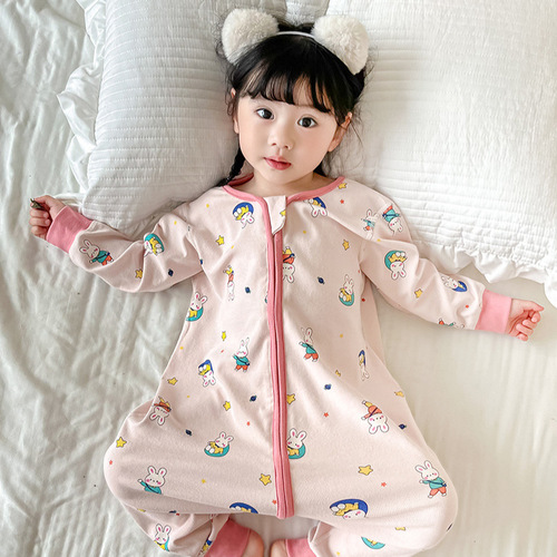 Thick Fleece-Textured Sleeping Bag for Kids, Baby Split-Leg Anti-Kick Blanket, Boneless Wool-Lycra Cotton Boys' Seamless One-Piece Romper