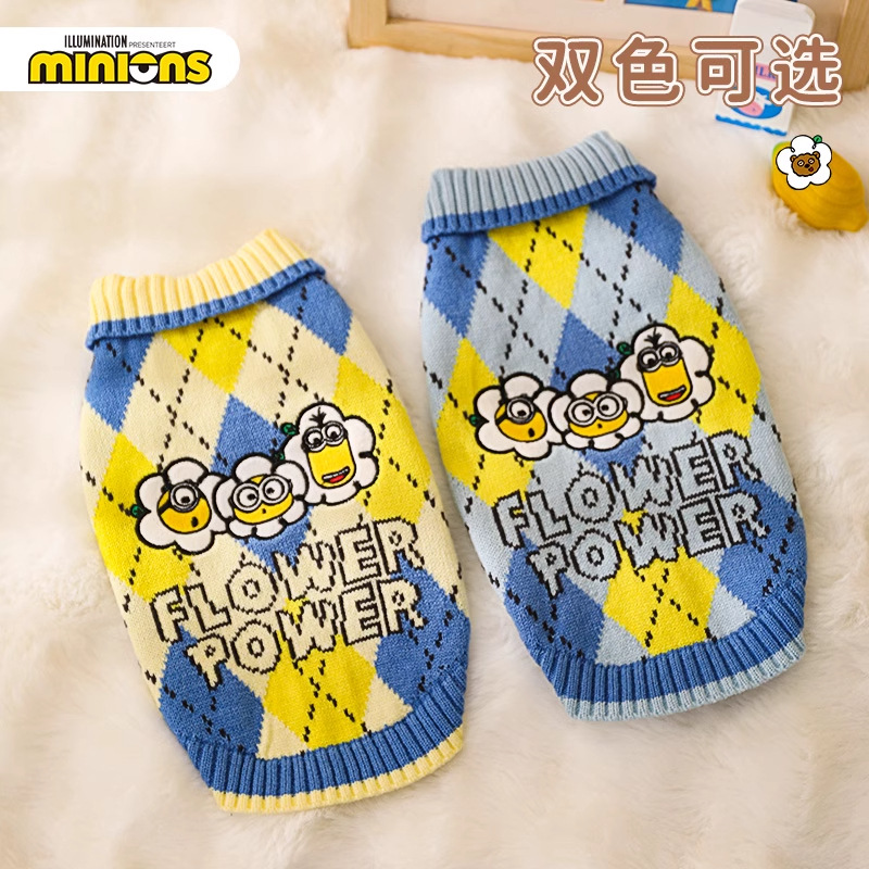 Minions Minions | Suéter para mascotas a cuadros de estilo universitario Ropa para cachorros Ropa para gatos Ropa para perros de otoño e invierno