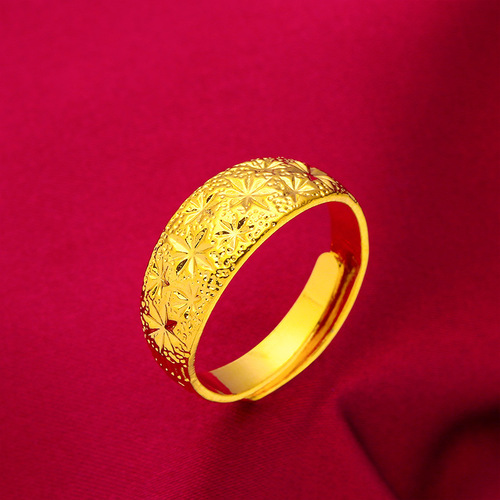 Glossy Gypsophila Sand Gold Ring Open Women's Men's Wide Brim Ring Wholesale Live Delivery Couple Ring