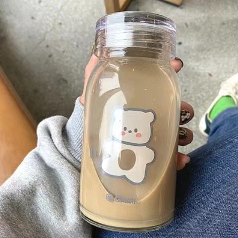 夏季ins風時間刻度玻璃杯學生透明大容量水杯高硼硅運動直飲水瓶
