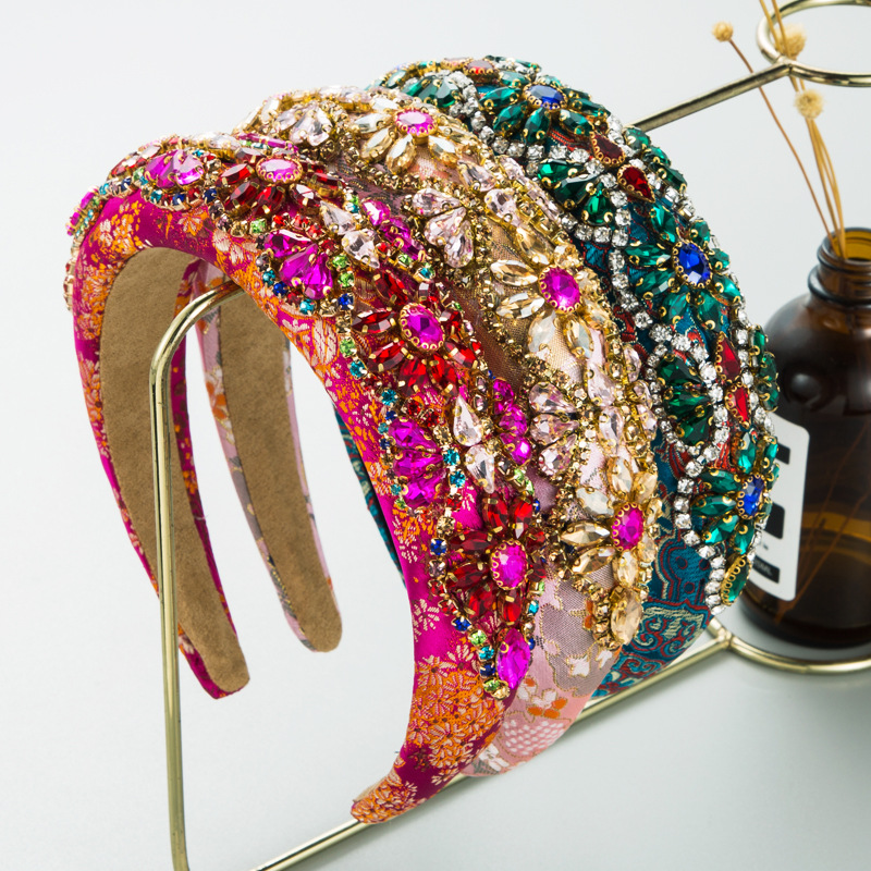 Glass Inlay Material Holiday Occasion Baroque Style Flower Cloth Handmade Glass Hair Band