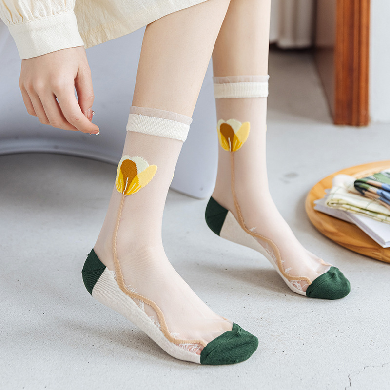 Algodón inferior transpirable vidrio seda medias Calcetines encaje Mujer personalidad japonesa ins marea caseína