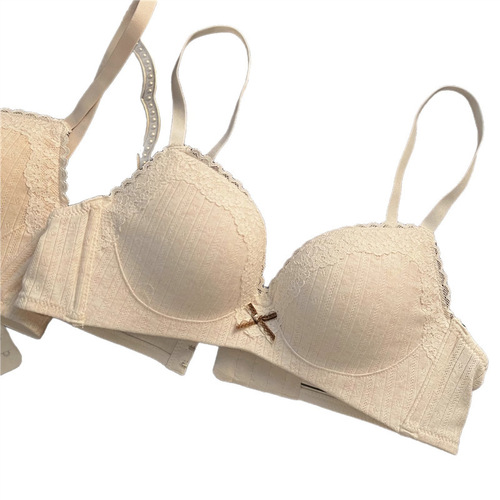 Sweet girl lace edge sexy underwear for women small bust shaping large, non-wired, anti-sagging cotton bra for ladies