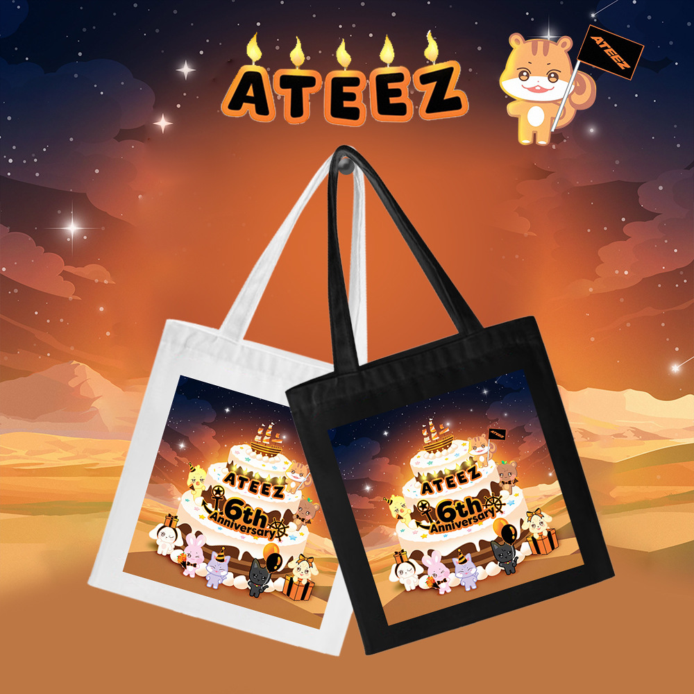 ATEEZ 六周年帆布袋 6th纪念卡通海报手提袋粉丝应援拉链女单肩包