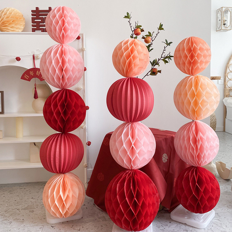 Bola de panal bola de papel columna boda compromiso decoración de aniversario escena de fondo papel pintado linterna colgante image 4