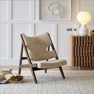 Medieval Wabi-Sabi Style Single Sofa Chair Designer Light Luxury Solid Wood Lounge Chair Hotel Balcony Cafe Leisure Single Chair