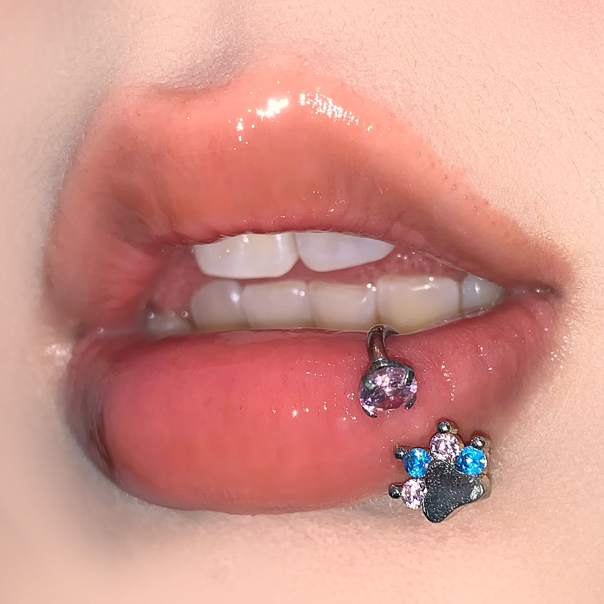 Labret stud lip piercing jewelry styling detail