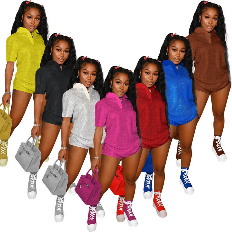 FE224 special price does not return does not change European and American women's clothing Amazon temperament fashion bronzing fabric casual two-piece set