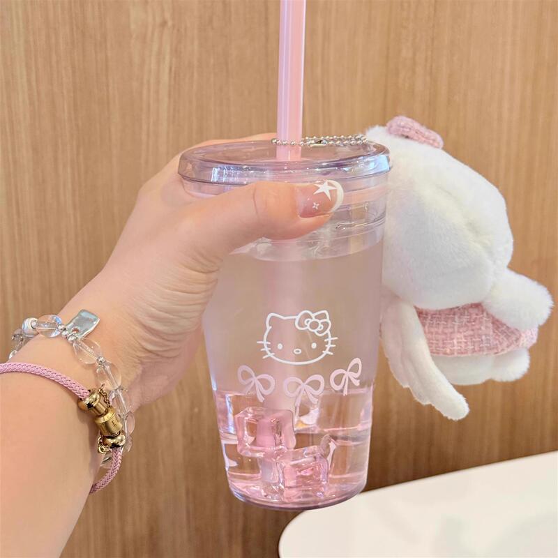 かわいいハローキティ猫ストローカップ高見え蓋付き大容量ミルクカップコーヒーカップドリンクカップギフト|undefined
