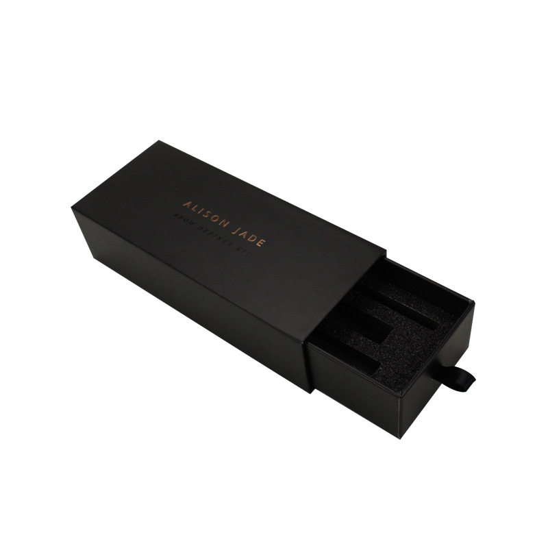 明莱批发黑色特种纸烫金烫银抽屉盒抽拉盒定 制包装盒印刷logo