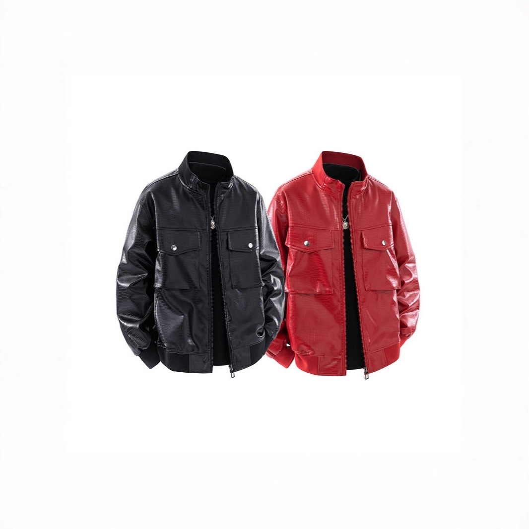 Men's Stand-up Collar Leather Jacket For Spring And Autumn_voghion.com